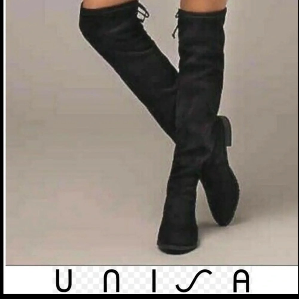 UNISA Over the Knee Black Suede Boots | Chunky Block Heel
